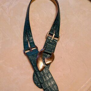 Women green leather belt